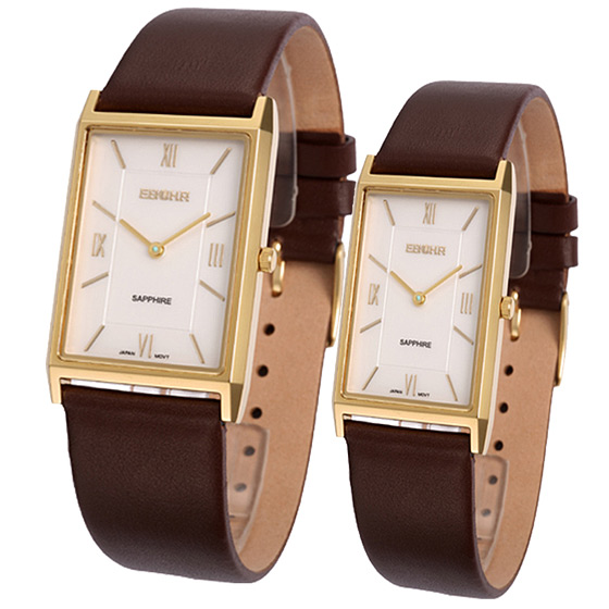 依波方形牛皮表带石英情侣表浅褐154141154142