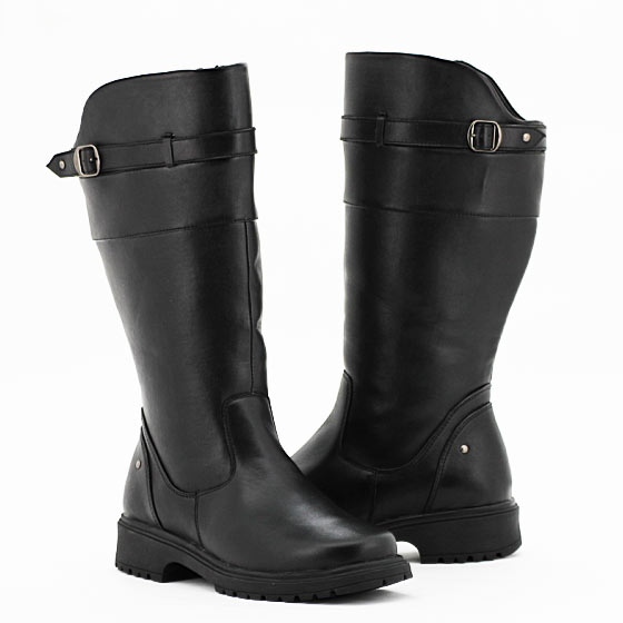 冬季新款女靴子 时尚牛皮高筒骑士靴 黑色