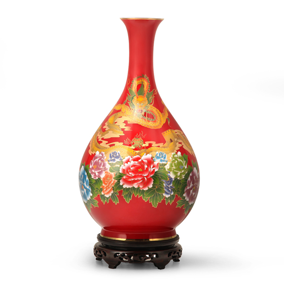 红官窑龙腾盛世玉壶春瓶(中国红) 红色