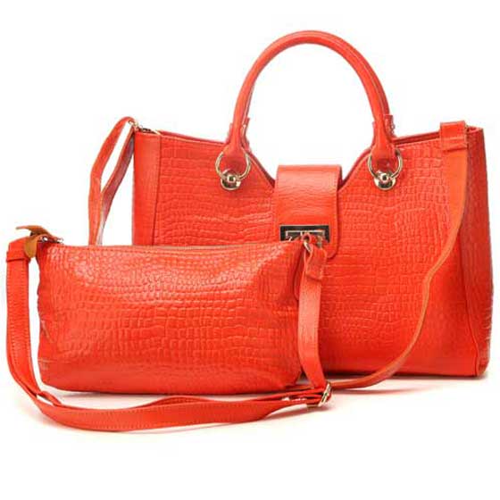 纳薇气质名媛手提女包橙色