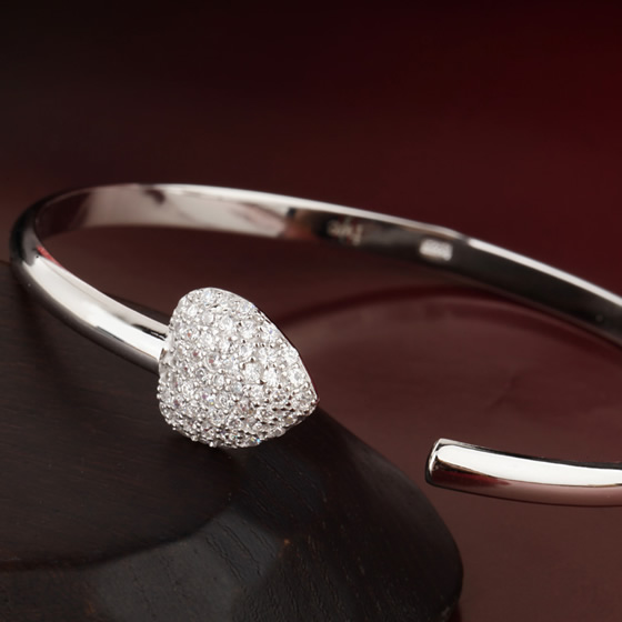 iwes925纯银手镯 桃花运微镶心形 银镯子 银白色所有评论