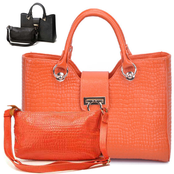 纳薇气质名媛手提女包橙色