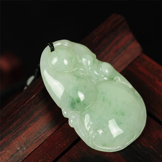 文茂祥冰糯种飘花福禄寿翡翠吊坠墨绿