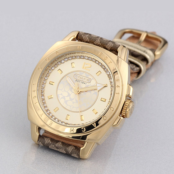coach蔻驰水晶嵌钻奢华女表 黄色