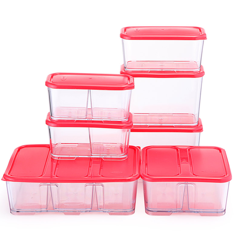 [鲜乐仕SUNRISE] 魔法整理保鲜盒13件组 红色/透明