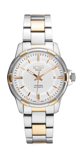 [tv商品]hoga皇爵品味真钻机械男表 中金壳白面