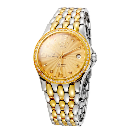 hoga真爱永恒真钻男表85周年特供中金壳金面