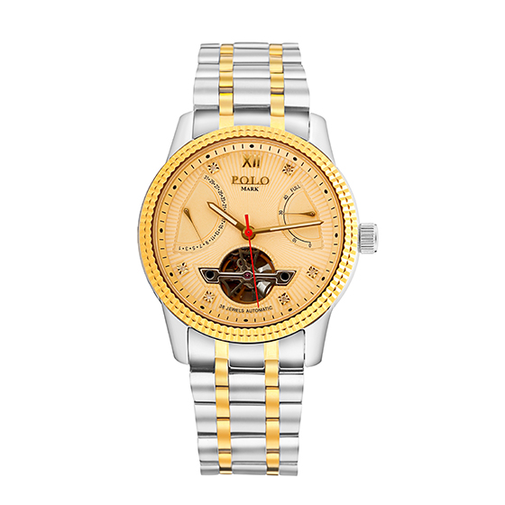 polomark飞返能量真钻机械腕表金色
