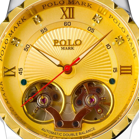 polo mark骑士双飞轮全自动机械腕表 间金