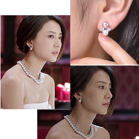 永宝S925双色璀璨女人珍珠耳环