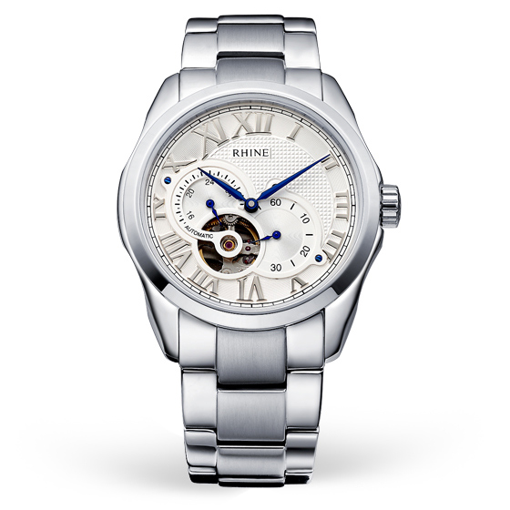 莱茵罗马数字精钢机械男表 r89300m 黑银