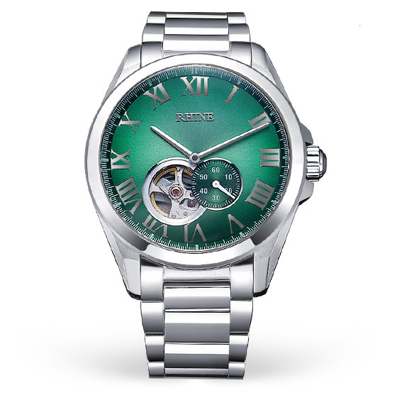 莱茵镂空蓝宝石机械腕男表r89245m绿银色