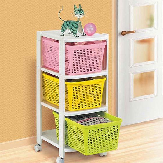 日本原装进口可移动三层储物架白色