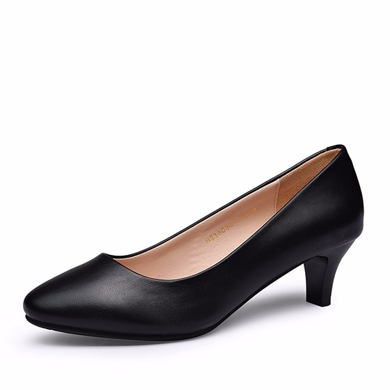 名典黑色亚光矮跟浅口单鞋d536030