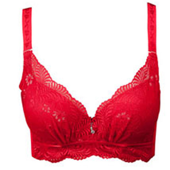 富妮来厚款刺绣花纹聚拢型调整型收副乳胸罩大红