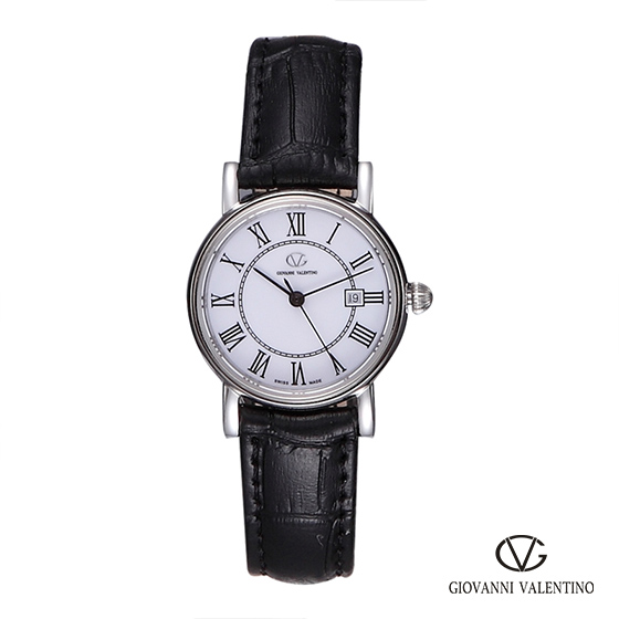 华伦天奴经典复古罗马刻度优雅黑色女表