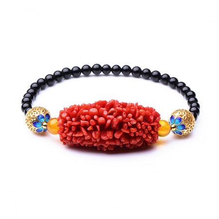 映时珠宝红珊瑚毛毛虫手串