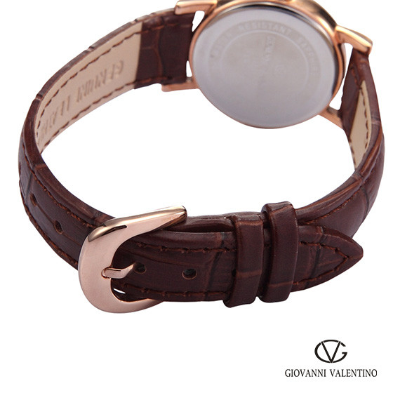 华伦天奴经典复古罗马刻度优雅棕色女表