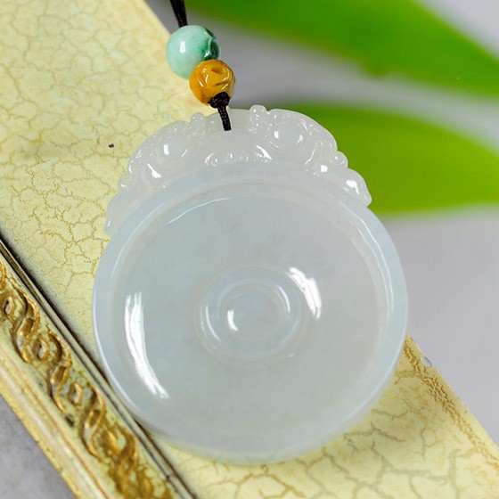 【自营】玉真了a货翡翠白糯冰玉璧大吊坠—吉祥平安