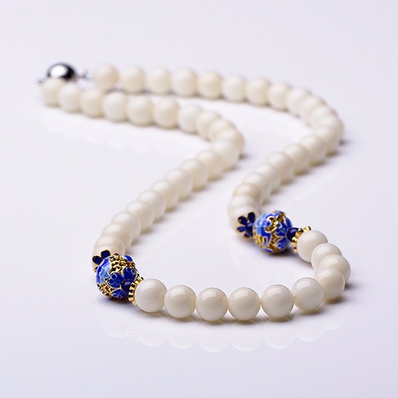 映时珠宝8mm白珊瑚搭景泰蓝圆珠项链
