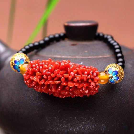 映时珠宝红珊瑚毛毛虫手串