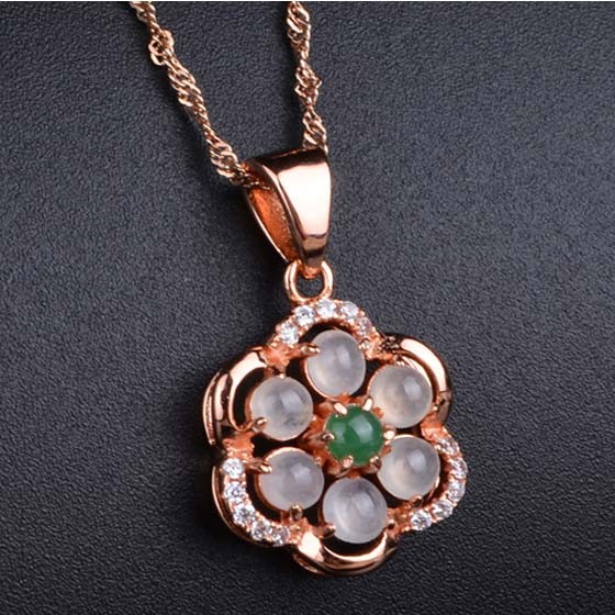 兰翠珠宝翡翠925银镶嵌花开富贵吊坠