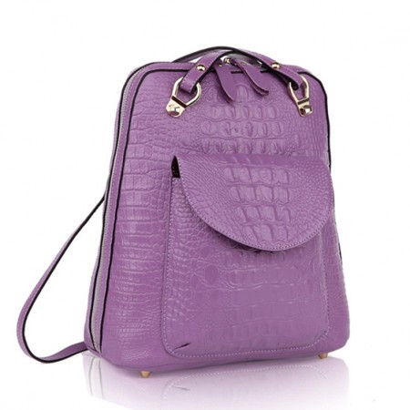 伊贝心语鳄鱼纹休闲双肩包紫色