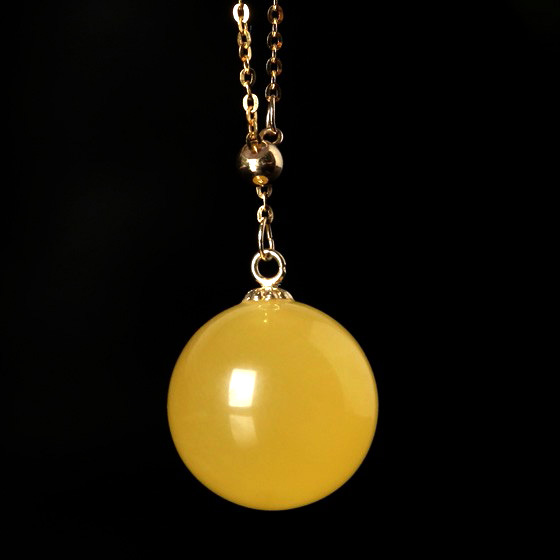 曼丽翠时尚百搭18k金蜜蜡球吊坠