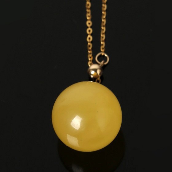 曼丽翠时尚百搭18k金蜜蜡球吊坠