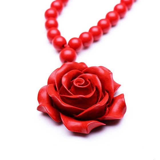 珠来珠往玫瑰花开红朱砂项链