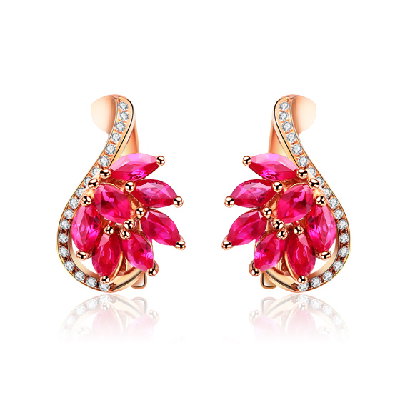 伊卡珠宝天鹅耳钉18k金群镶红宝石耳环