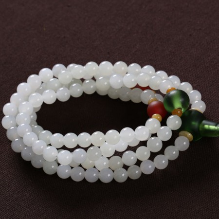 由你所在108颗8mm羊脂玉佛珠手链