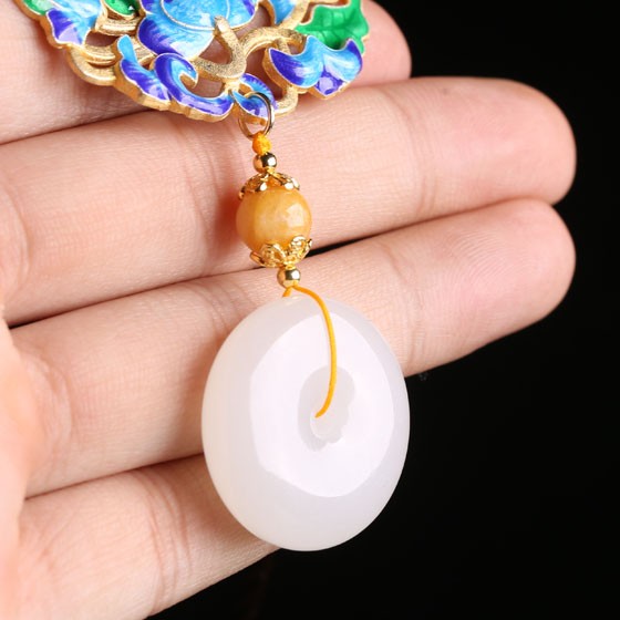 由你所在羊脂玉平安扣复古项链