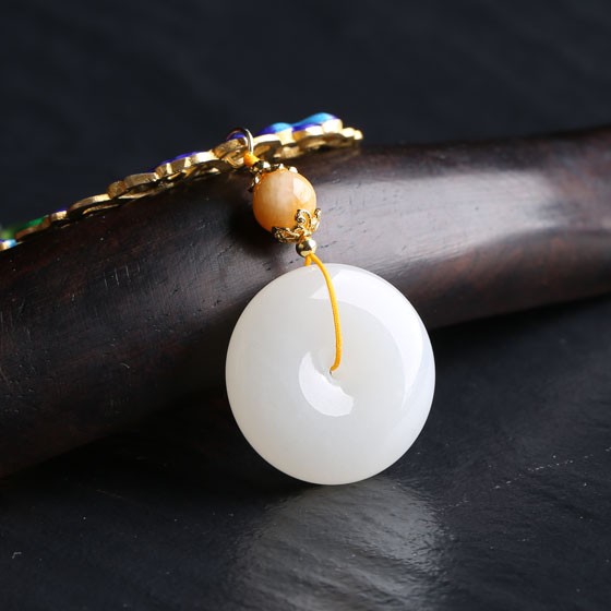 由你所在羊脂玉平安扣复古项链