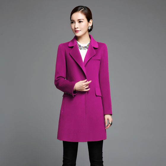 NAINA&CO新款高端双面羊毛中款西服大衣 玫红 95%羊毛 手感舒适 不易变形
