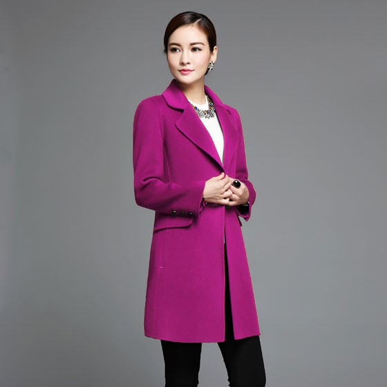 NAINA&CO新款高端双面羊毛中款西服大衣 玫红 95%羊毛 手感舒适 不易变形