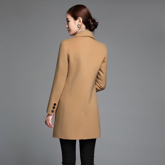 NAINA&CO新款高端双面羊毛中款西服大衣 驼色 95%羊毛 手感舒适 不易变形