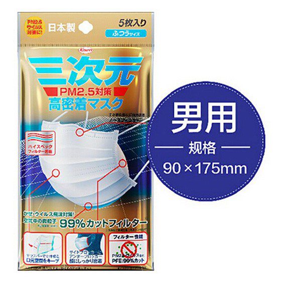 海外购日本三次元口罩4D高密度（男款）5片*2