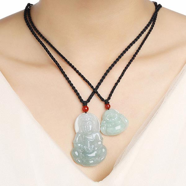 浪漫故事绿底男戴观音女戴佛幸福美满a货翡翠吊坠