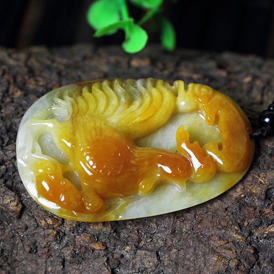 千色密码精雕雄鸡报晓黄翡a货吊坠