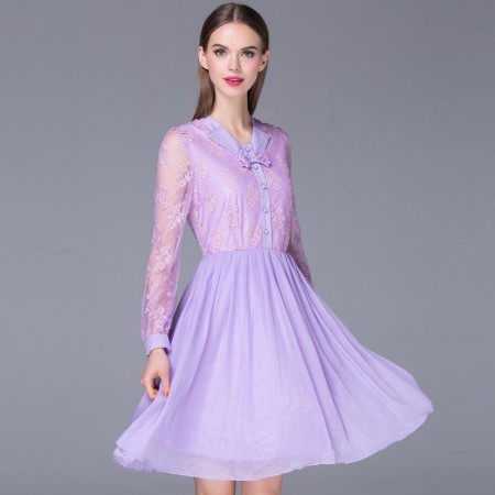olisi紫色蕾丝连衣裙