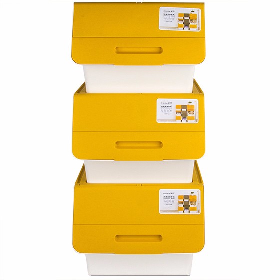 茶花斜口翻盖储物箱收纳箱34L3个（单件约77元）黄色
