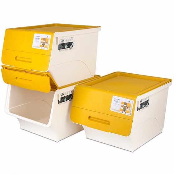茶花斜口翻盖储物箱收纳箱34L3个（单件约77元）黄色