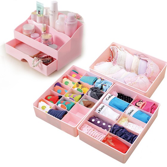 [JM]家居带盖内衣收纳盒+抽屉式化妆盒（4件组）