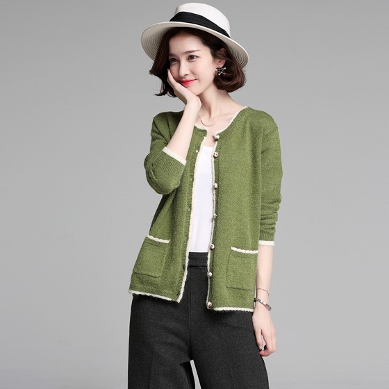多多的世界秋季新款女式针织小开衫 绿色