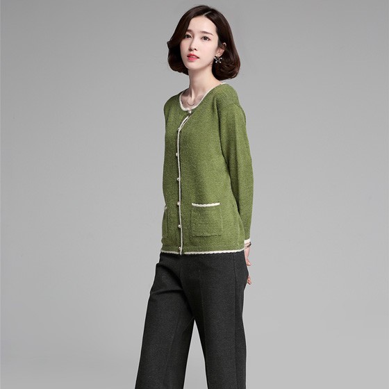 多多的世界秋季新款女式针织小开衫 绿色