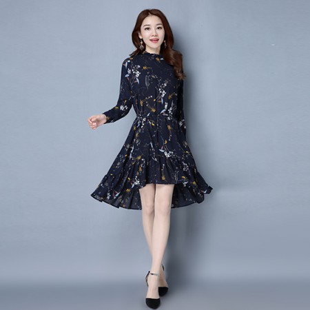 CATHARINA 韩版长款印花裙CA1702·藏青色