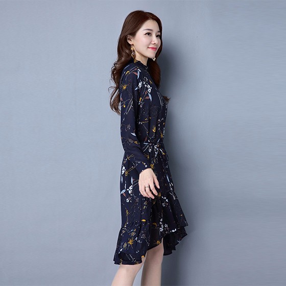 CATHARINA 韩版长款印花裙CA1702·藏青色