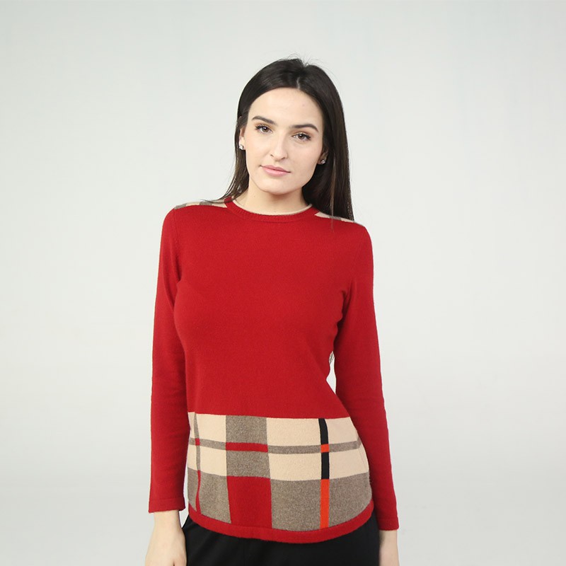 法国LC 经典格纹100%山羊绒衫（中长款）·红色