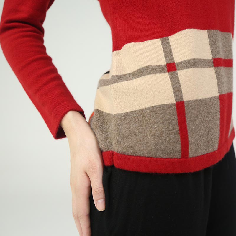 法国LC 经典格纹100%山羊绒衫（中长款）·红色